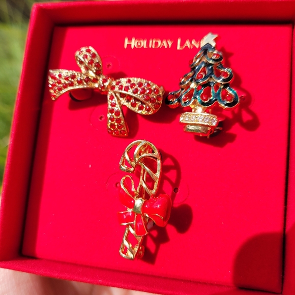 Macy's Holiday Lane Brooch Set ~ NIB ~ Christmas Tree Bow Candy Cane ~ Cute! - Picture 4 of 14